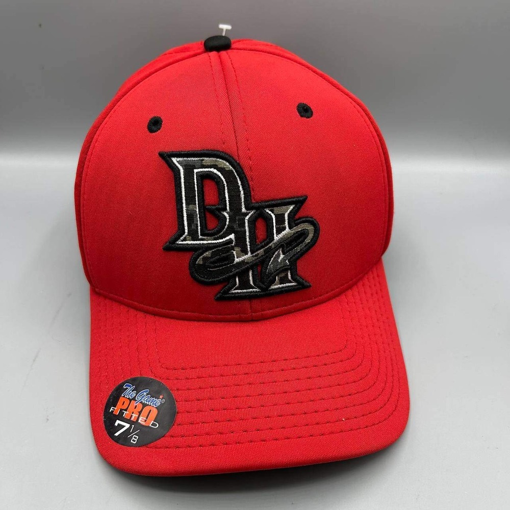 DH Trident Hat Men 7 1/8 Red Embroidered The Game Pro Fitted Cap New